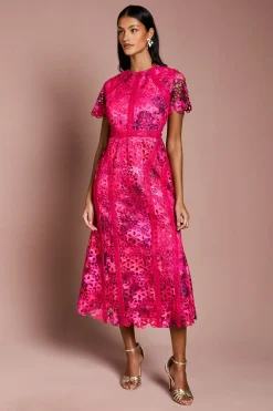 Robe Crayon Mi-Longue en Dentelle Imprimée Petite