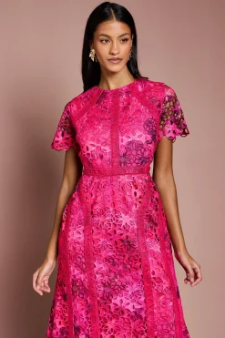 Robe Crayon Mi-Longue en Dentelle Imprimée Petite