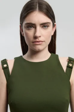 Robe Crayon Mi-Longue en Ponte avec Détail Ceinture
