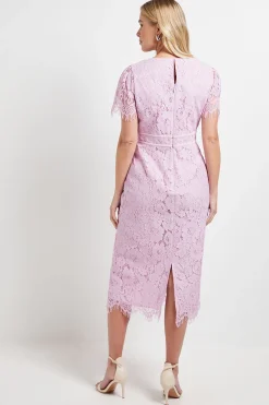 Robe Crayon Mi-Longue Petite Taille avec Détails de Coutures en Dentelle