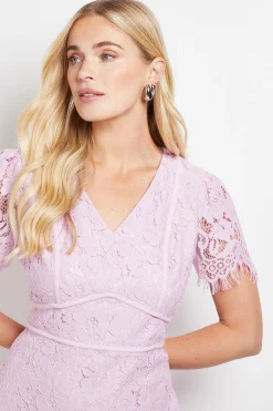 Robe Crayon Mi-Longue Petite Taille avec Détails de Coutures en Dentelle