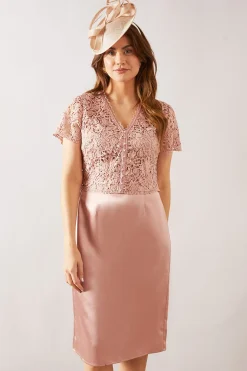 Robe Crayon Mi-Longue à Superposition de Dentelle