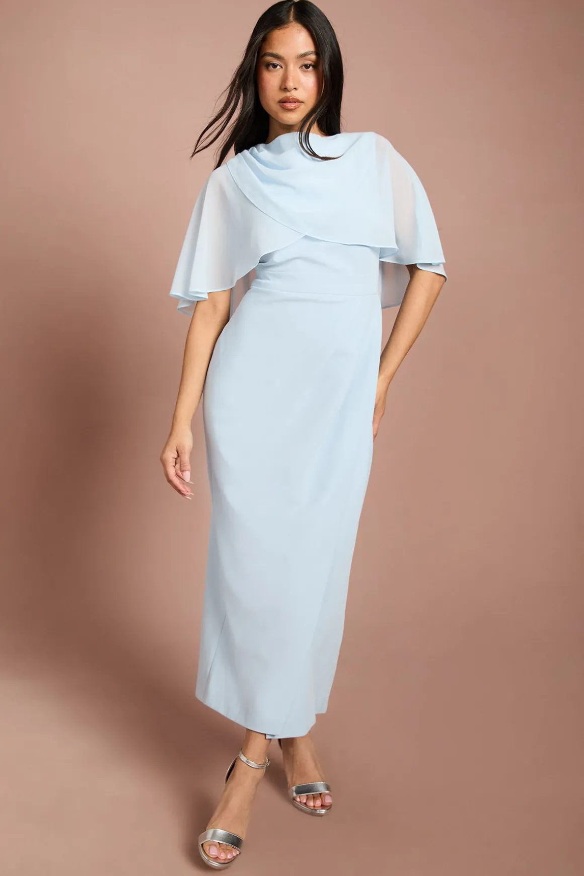 Robe Crayon Petite Avec Cape En Mousseline
