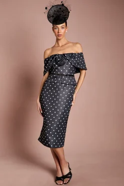Coast Robe Crayon Petite Lisa À Épaules Dénudées Avec Imprimé À Pois Beige Et Corsage<Femme Robes|Robes Longues