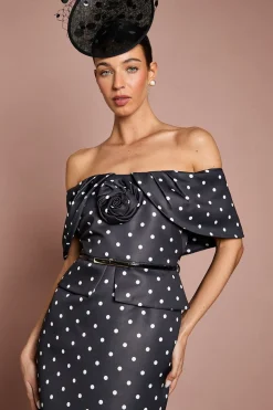 Coast Robe Crayon Petite Lisa À Épaules Dénudées Avec Imprimé À Pois Beige Et Corsage<Femme Robes|Robes Longues