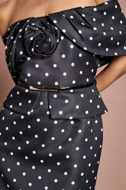 Coast Robe Crayon Petite Lisa À Épaules Dénudées Avec Imprimé À Pois Beige Et Corsage<Femme Robes|Robes Longues