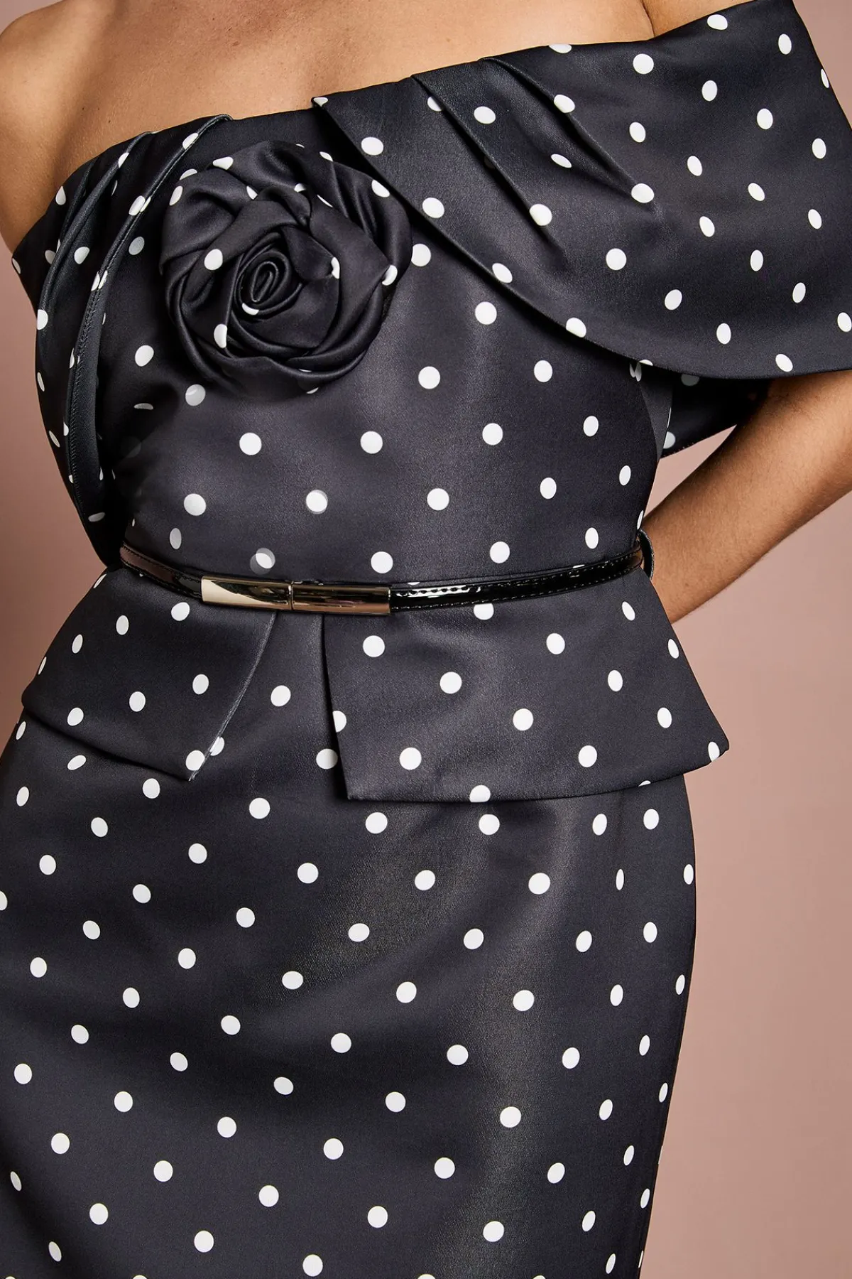 Coast Robe Crayon Petite Lisa À Épaules Dénudées Avec Imprimé À Pois Beige Et Corsage<Femme Robes|Robes Longues