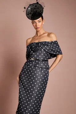 Coast Robe Crayon Petite Lisa À Épaules Dénudées Avec Imprimé À Pois Beige Et Corsage<Femme Robes|Robes Longues