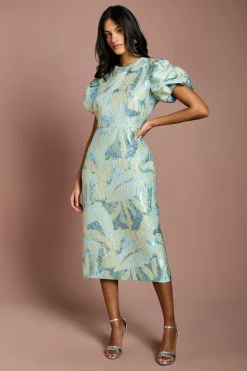 Coast Robe Crayon Petite À Manches Bouffantes En Jacquard Métallisé<Femme Robes|Toutes Les Robes