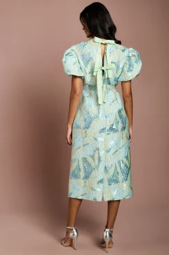 Coast Robe Crayon Petite À Manches Bouffantes En Jacquard Métallisé<Femme Robes|Toutes Les Robes