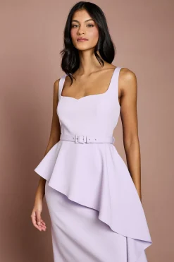 Coast Robe Crayon Petite Taille En Crêpe Avec Ceinture Et Jupe À Volants<Femme Robes|Robes Mi-Longues