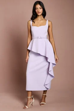 Coast Robe Crayon Petite Taille En Crêpe Avec Ceinture Et Jupe À Volants<Femme Robes|Robes Mi-Longues