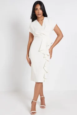 Robe Crayon Petite Taille En Crêpe Ajustée À Volants