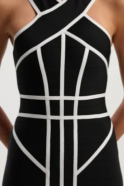 Robe Croisée Devant En Maille Bandage Avec Détails Contrastés