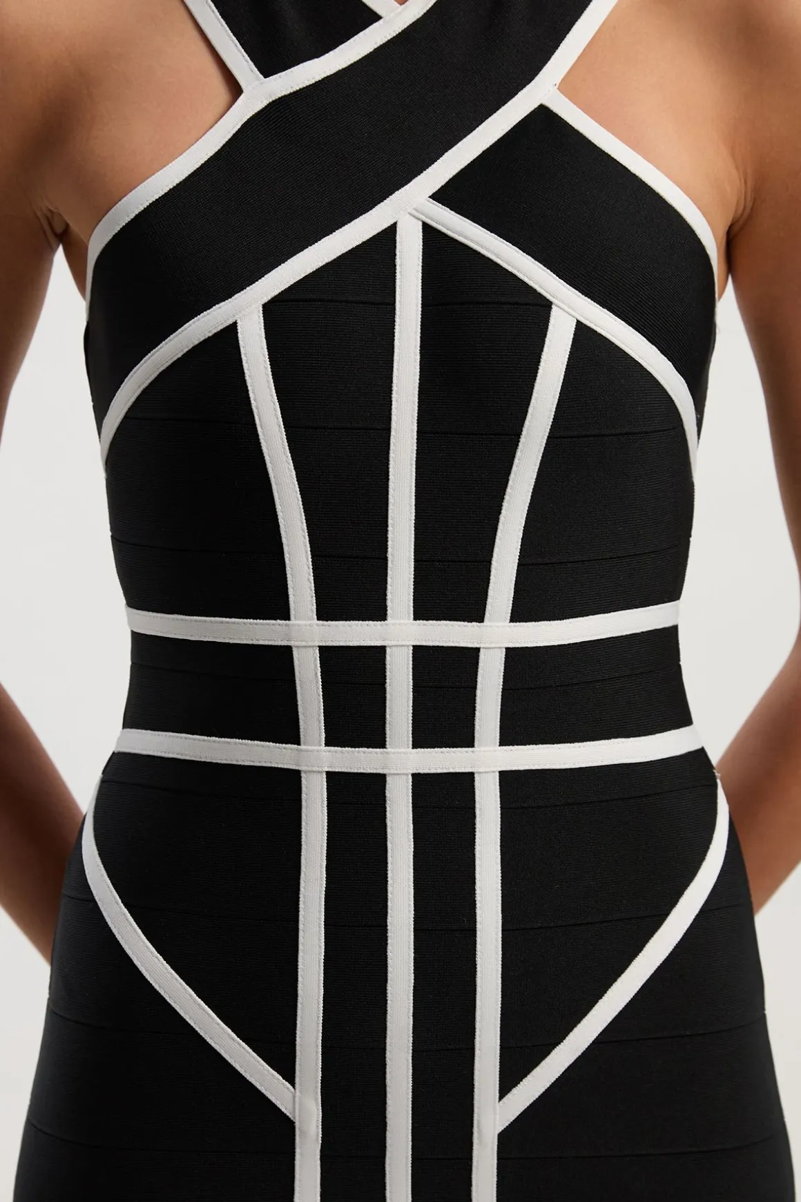 Robe Croisée Devant En Maille Bandage Avec Détails Contrastés