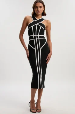 Robe Croisée Devant En Maille Bandage Avec Détails Contrastés
