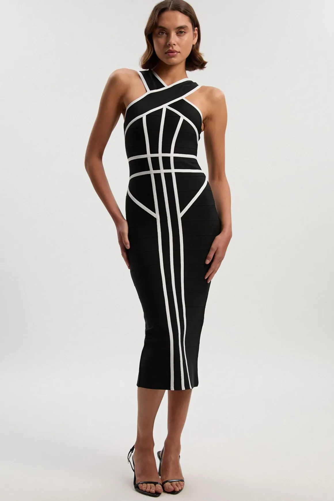 Robe Croisée Devant En Maille Bandage Avec Détails Contrastés