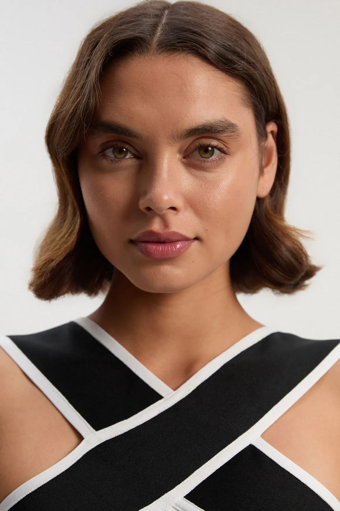 Robe Croisée Devant En Maille Bandage Avec Détails Contrastés
