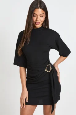 boohoo Robe Côtelée À Col Montant Avec Ceinture<Femme Toutes Les Robes|Robes