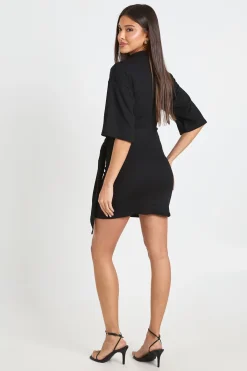 boohoo Robe Côtelée À Col Montant Avec Ceinture<Femme Toutes Les Robes|Robes