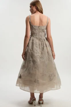 Robe de Bal Archive en Organdi Tissé avec Appliqués Brodés