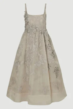 Robe de Bal Archive en Organdi Tissé avec Appliqués Brodés