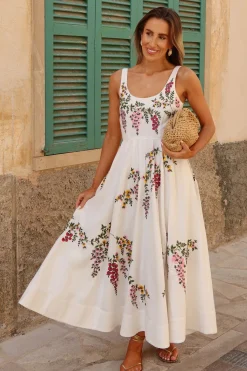 KarenMillen Robe de bal en coton et lin tissé à la broderie e<Femme Robes|Robes Mi-Longues