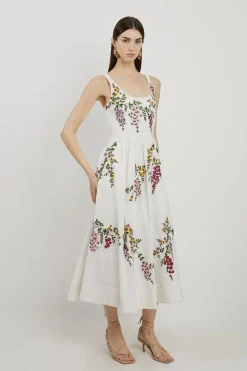 KarenMillen Robe de bal en coton et lin tissé à la broderie e<Femme Robes|Robes Mi-Longues