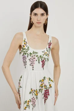 KarenMillen Robe de bal en coton et lin tissé à la broderie e<Femme Robes|Robes Mi-Longues
