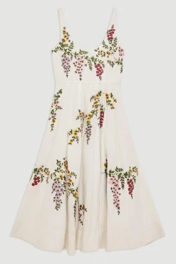 KarenMillen Robe de bal en coton et lin tissé à la broderie e<Femme Robes|Robes Mi-Longues