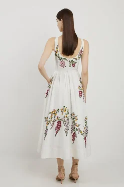 KarenMillen Robe de bal en coton et lin tissé à la broderie e<Femme Robes|Robes Mi-Longues