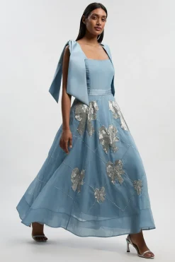KarenMillen Robe de Bal en Organdi à Bretelles Ornée de Cristaux<Femme Robes Mi-Longues|Robes Bal De Promo