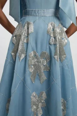 Robe de Bal Longue en Organdi à Bretelles avec Ornements de Cristaux