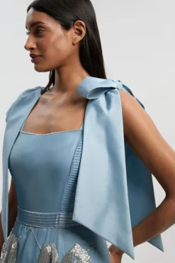 Robe de Bal Petite en Organdi à Bretelles avec Ornements de Cristaux