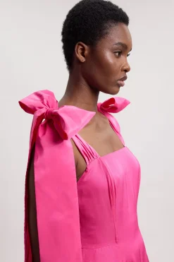 Robe De Bal Tissée À Bretelles Nouées En Viscose Et Lin