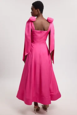 Robe De Bal Tissée À Bretelles Nouées En Viscose Et Lin