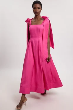 Robe De Bal Tissée À Bretelles Nouées En Viscose Et Lin
