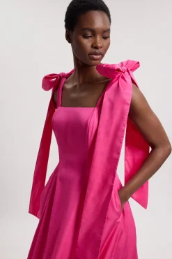 Robe De Bal Tissée À Bretelles Nouées En Viscose Et Lin