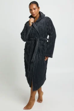 Robe De Chambre Longue À Casynthétiqueche En Polaire Côtelée Grande Taille