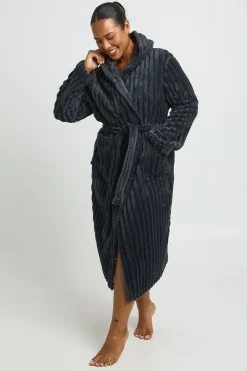 Robe De Chambre Longue À Casynthétiqueche En Polaire Côtelée Grande Taille