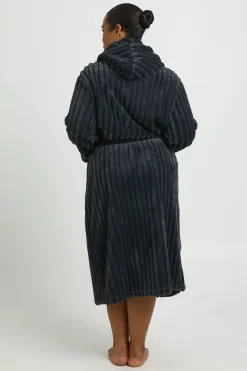 Robe De Chambre Longue À Casynthétiqueche En Polaire Côtelée Grande Taille