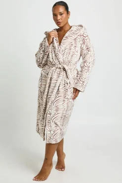 Robe De Chambre Longue À Casynthétiqueche En Polaire Imprimé Zèbre Grande Taille