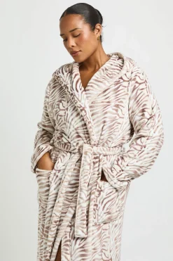 Robe De Chambre Longue À Casynthétiqueche En Polaire Imprimé Zèbre Grande Taille