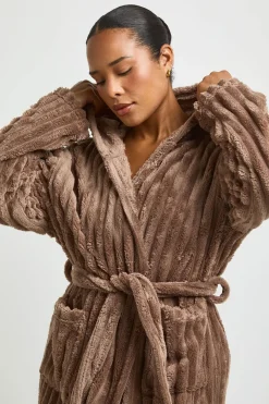 Robe De Chambre Longue À Casynthétiqueche En Polaire Côtelée Grande Taille
