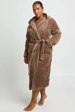 Robe De Chambre Longue À Casynthétiqueche En Polaire Côtelée Grande Taille