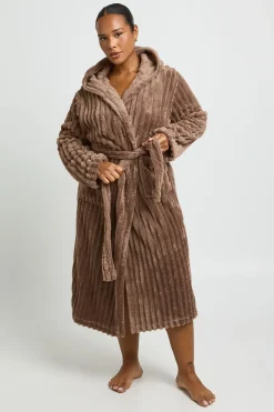 Robe De Chambre Longue À Casynthétiqueche En Polaire Côtelée Grande Taille