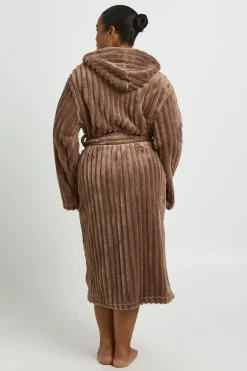 Robe De Chambre Longue À Casynthétiqueche En Polaire Côtelée Grande Taille