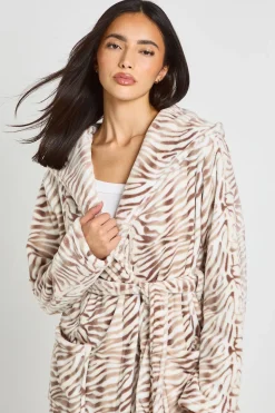 Robe De Chambre Longue À Casynthétiqueche En Polaire Imprimé Zèbre