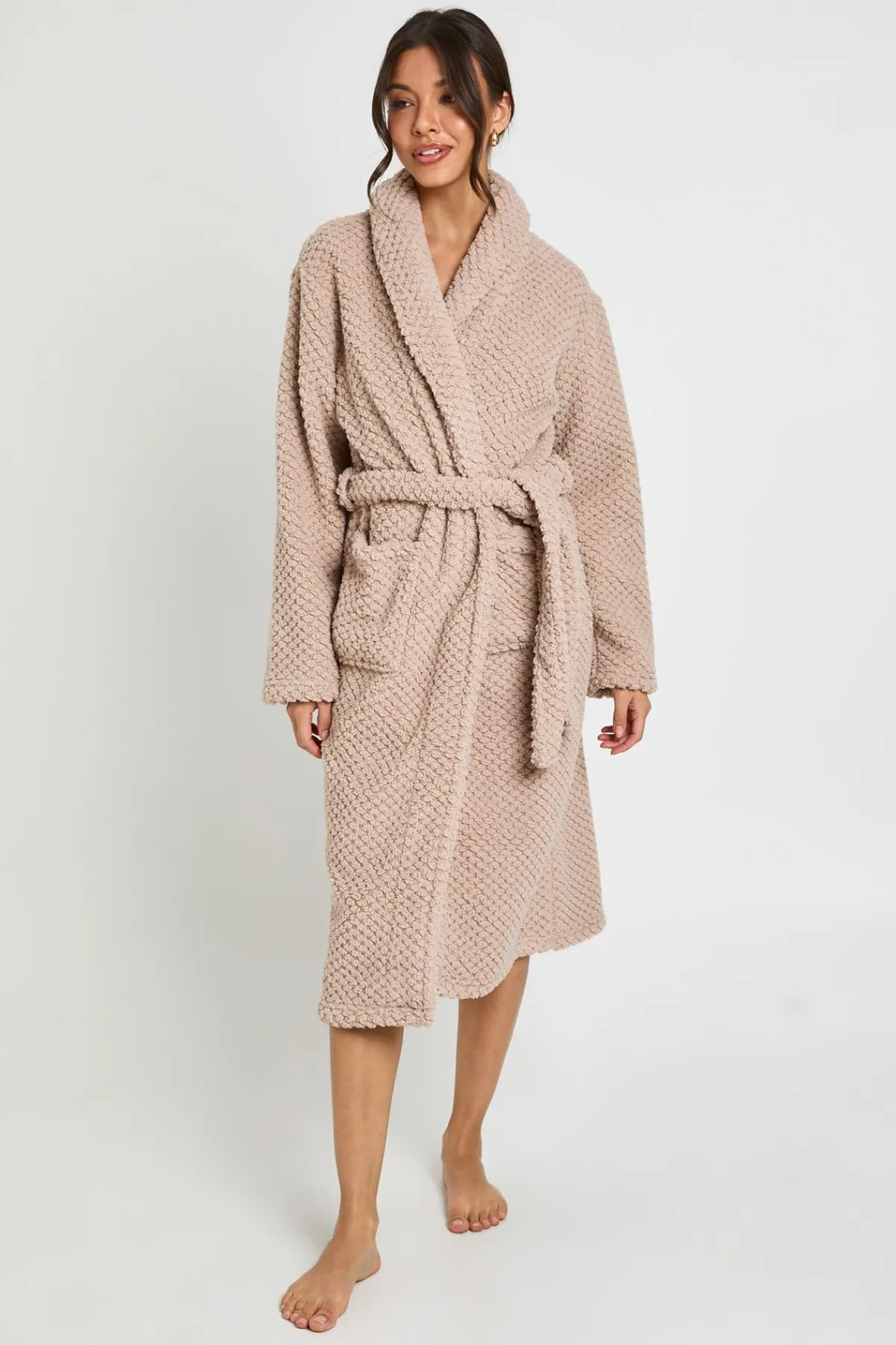 boohoo Robe De Chambre Longue En Polaire Gaufrée<Femme Pyjamas