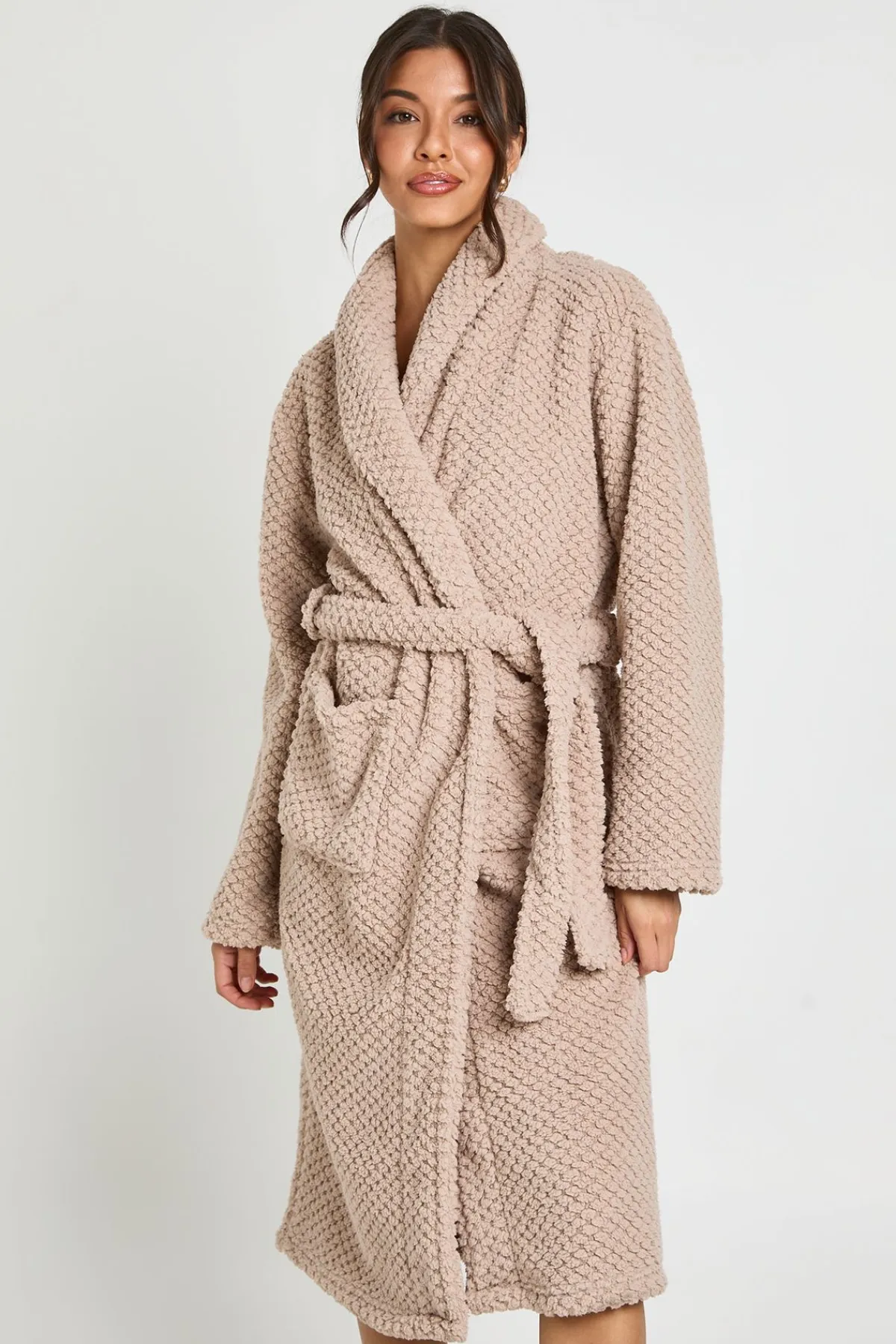 boohoo Robe De Chambre Longue En Polaire Gaufrée<Femme Pyjamas